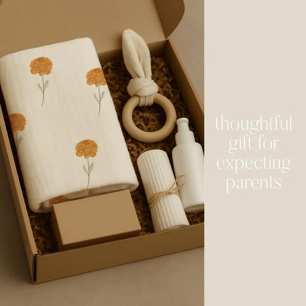 Organic Birth Month Flower October Marigold Baby Blanket | Sustainable Choice